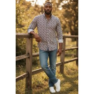 Perry Ellis Mens Floral Print Long Sleeve Button Down‎ Shirt M